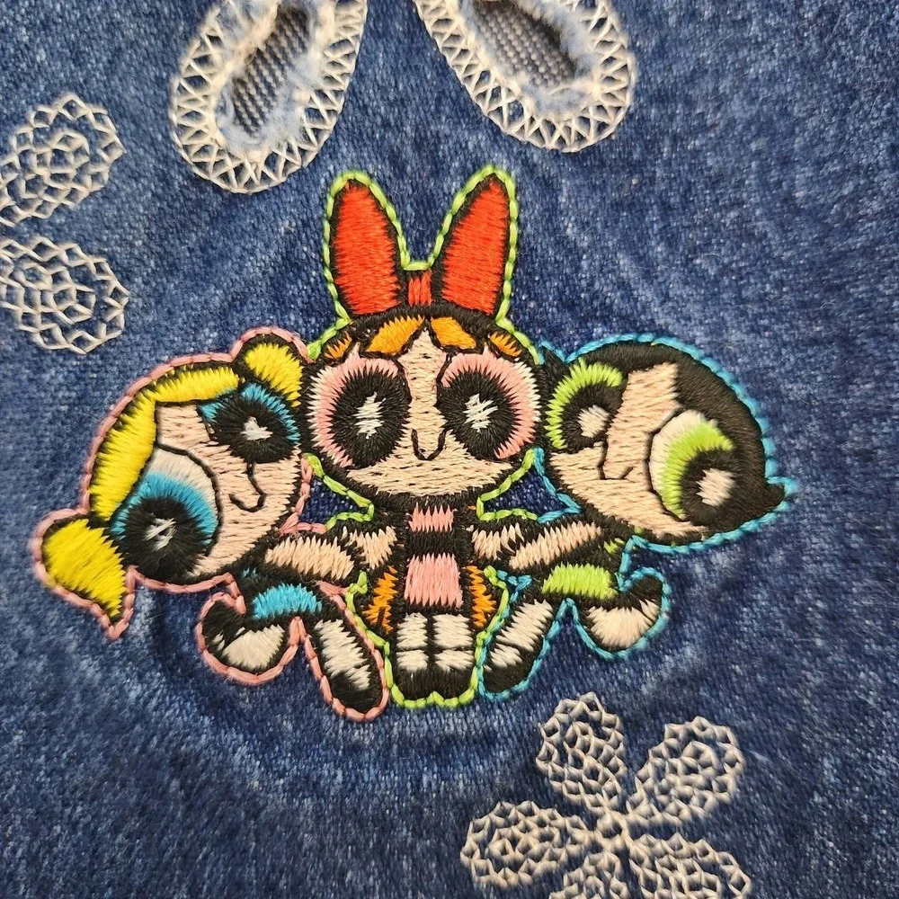 Rare Y2K‎ Powerpuff Girls Denim Capri Jeans Embroidered Cartoon Network Size 12